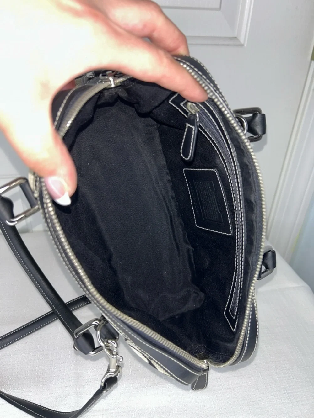 Coach Vintage Black Satchel with Leather Trim and Chrome Hardware